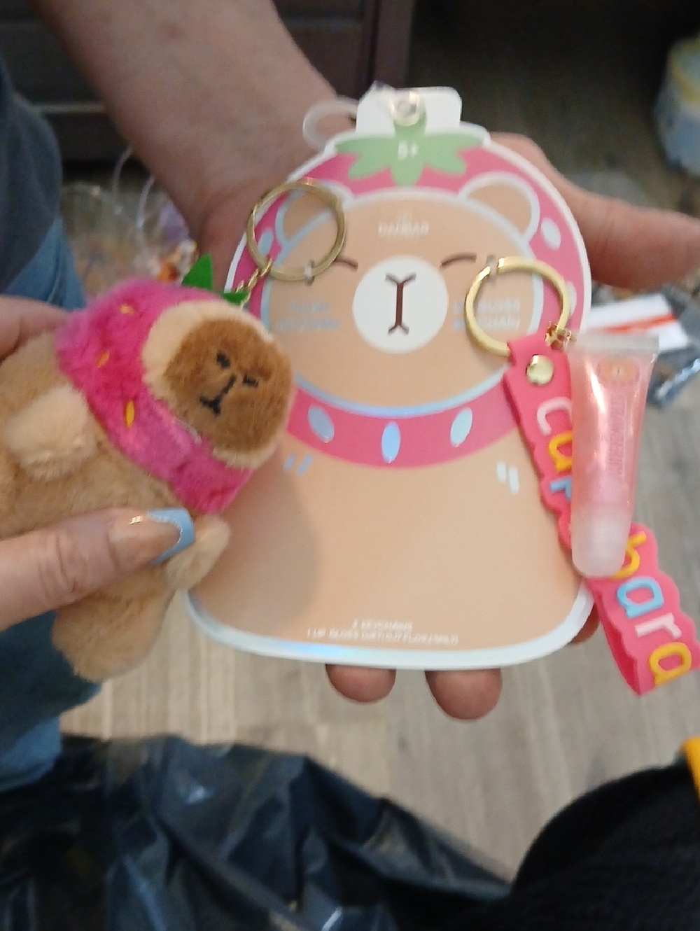 Umbra Kids Plush Bear Keychain Set in Pink and Brown with Lip Gloss